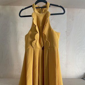 BCBGeneration Scallop Edge Halter Dress with Cutout, Amber Gold, Size 6